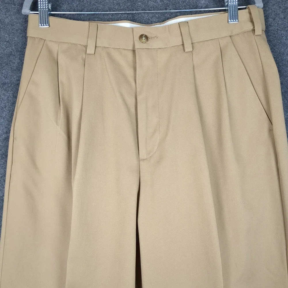 Lanesboro‎ Mens Pleated Khaki Pants 32W x 30L Iron Free Expandable Waist Cotton